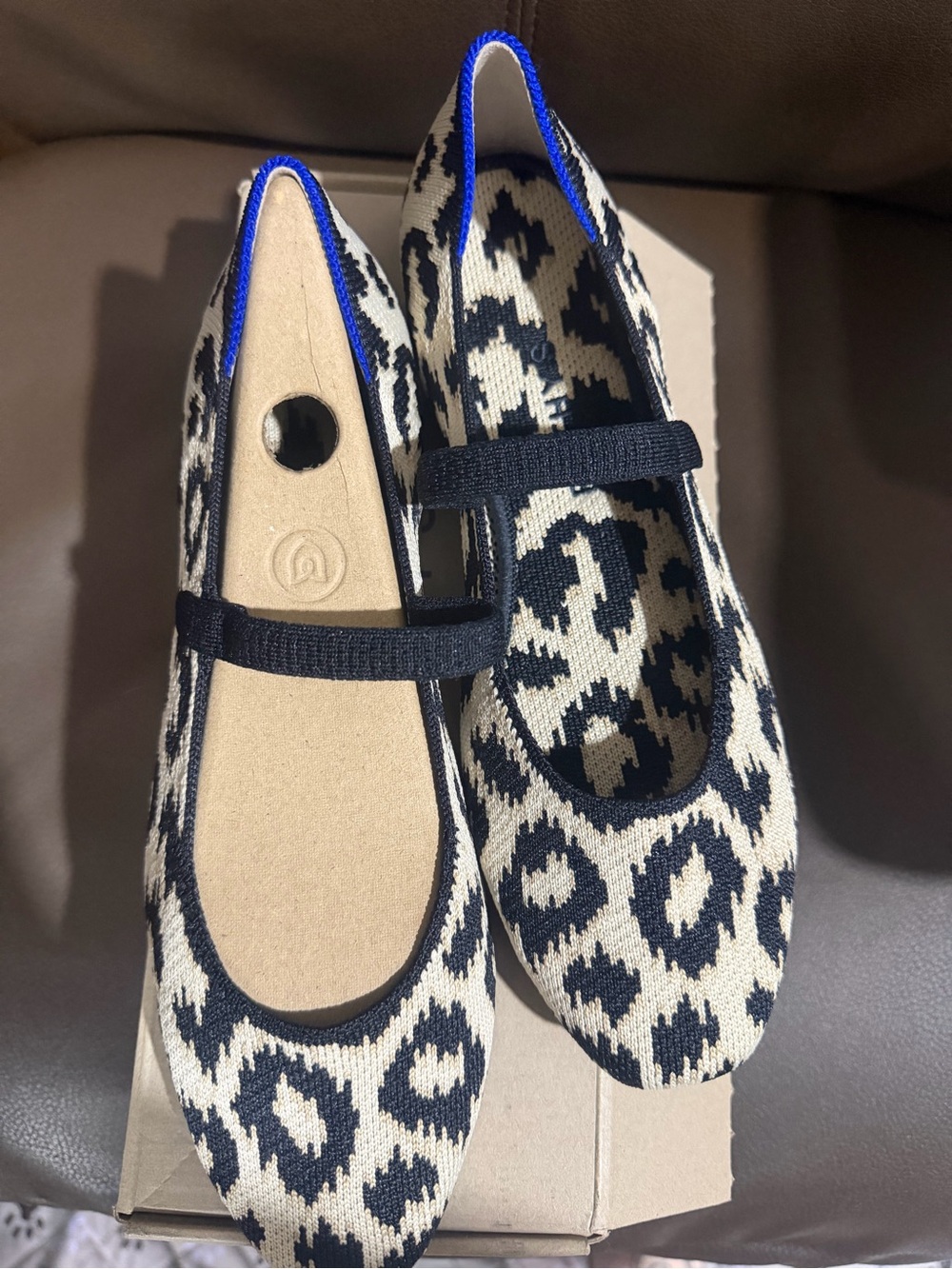 Rothy's Black & Cream Leopard Knit Mary Jane Flats